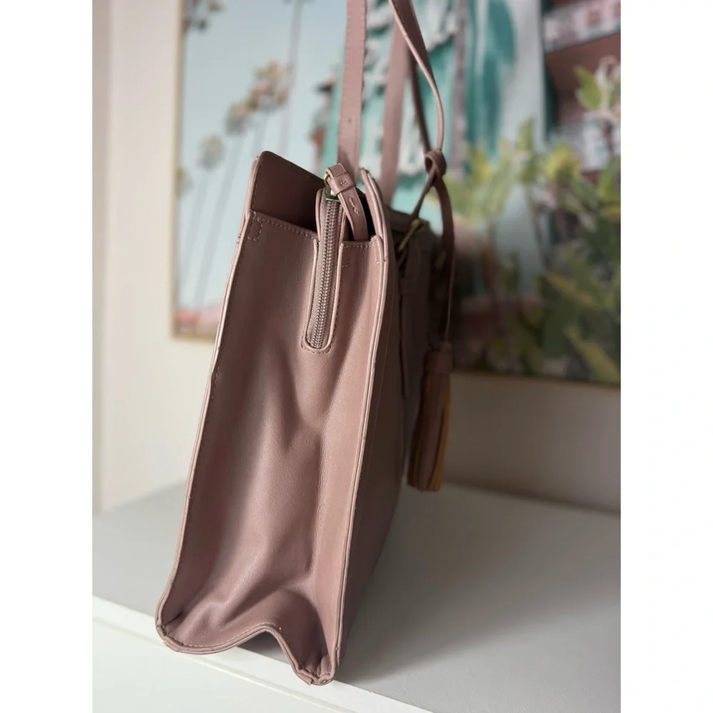 Ecosusi Tan Vegan Faux Leather Laptop Tote Bag 15.6” Work Purse 16x12